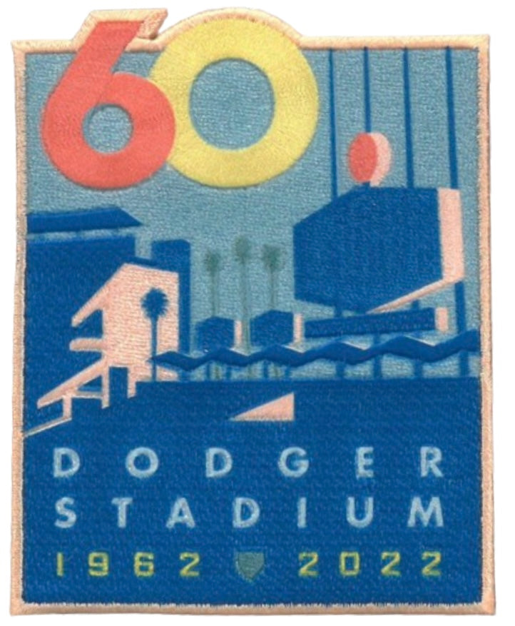 Los Angeles Dodgers Stadium 60th Anniversary, 3.125” Wide, 100% Embroidery, Iron On Backing
