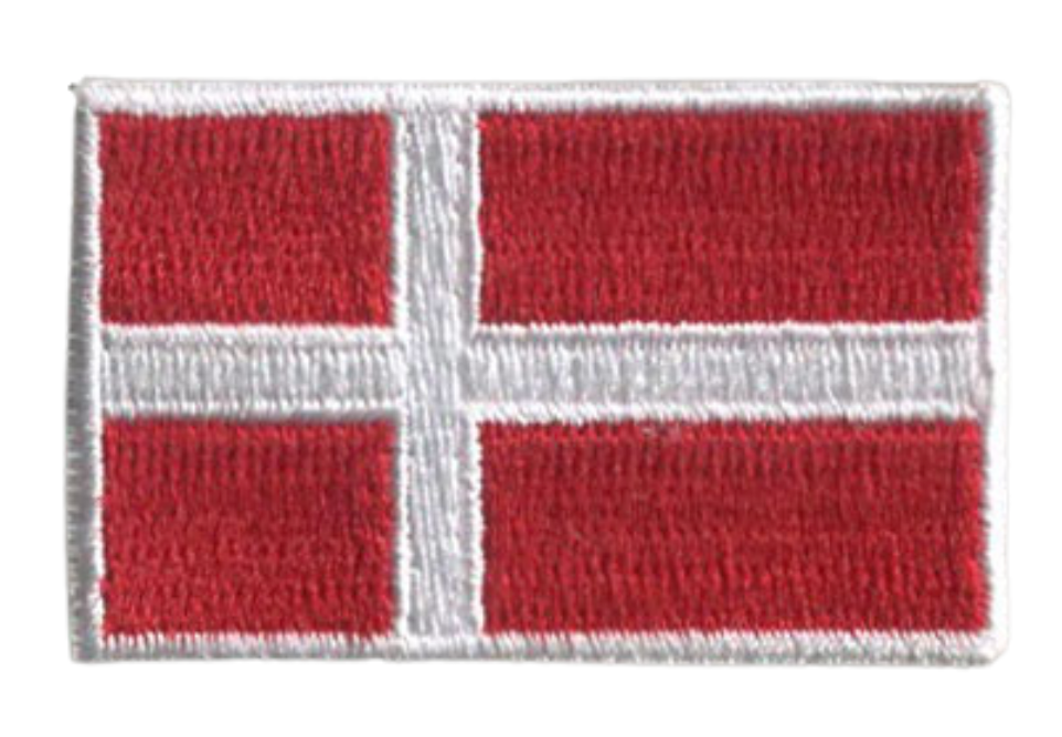 Denmark Country MINI Flag 1.8"W x 1.102"H Hook Patch (White Border)