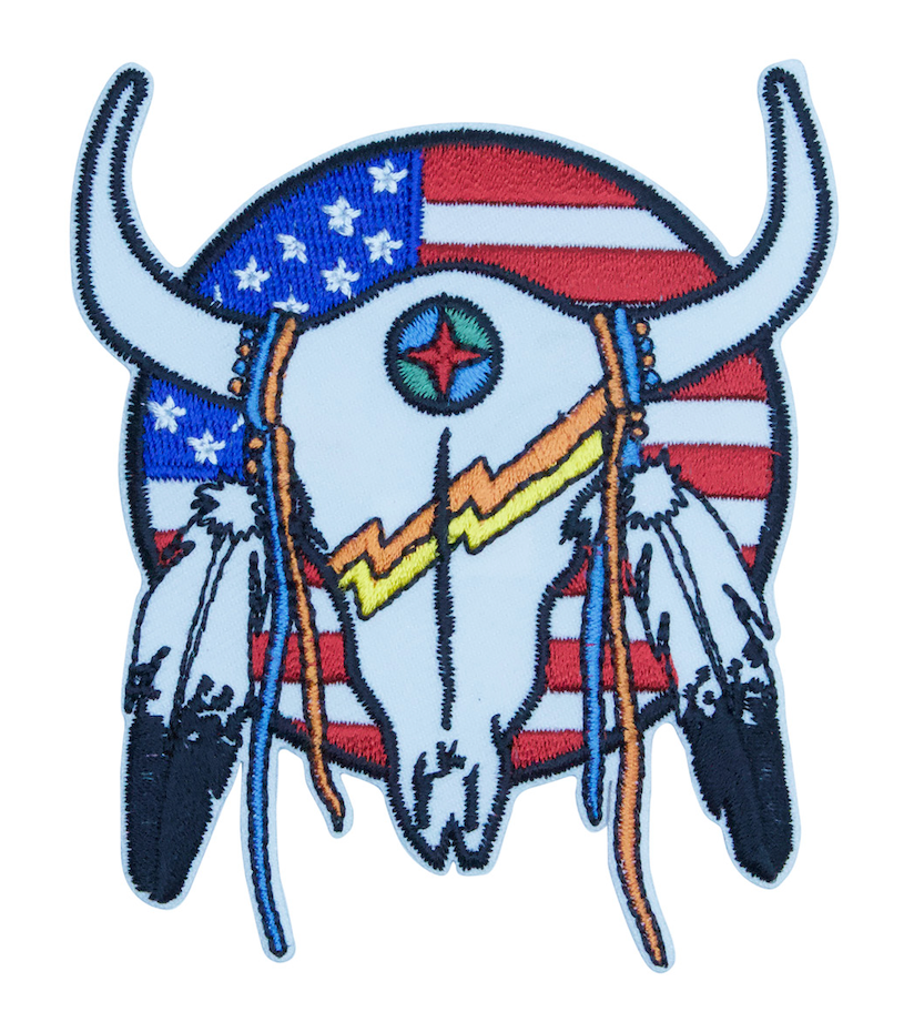 Native American Cow Skull W/ American Flag 2.25" x 3" Hook Patch