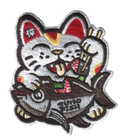 Sumofish Sashimi Neko 2.63”W x 3”H, 100% Embroidery, Hook Velcro Patch