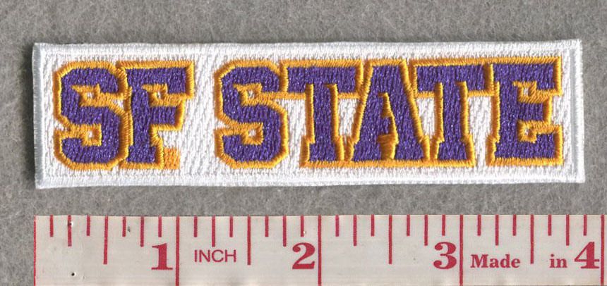 SF State Name Tape 3.875"W x 1"H, full embroidery, Velcro Hook Patch