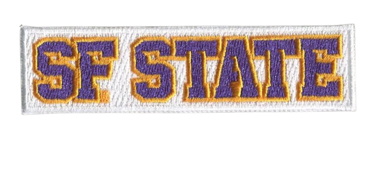 SF State Name Tape 3.875"W x 1"H, full embroidery, Velcro Hook Patch