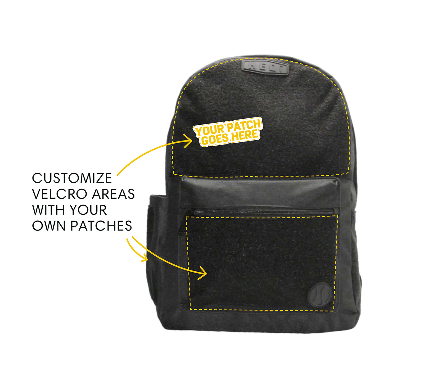 HEDi PACK BASE CAMP (Black) - Loop Velcro Backpack, 1 Main Compartment, Comfortable Straps, Side Phone/Water Bottle Holder, Front Zipper Pocket