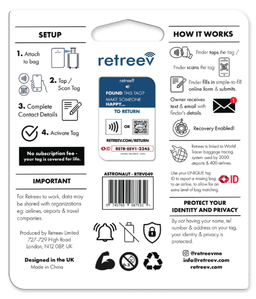 Astronaut QR Code Luggage Tag