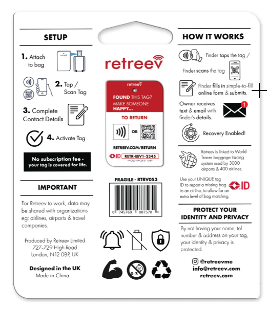 Fragile QR Code Luggage Tag