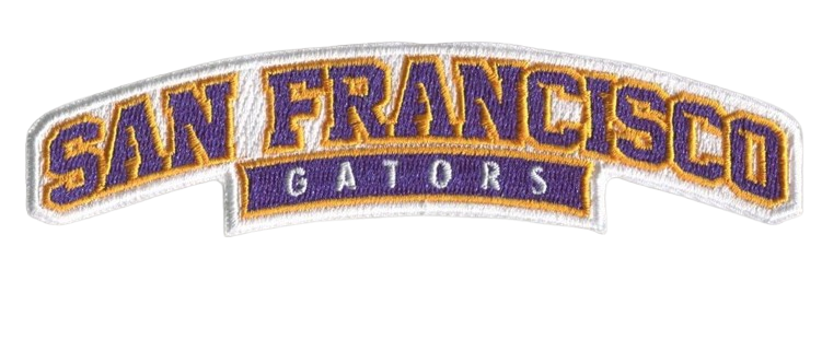 San Francisco Gators Arch Patch 5"W x 1.25"H, full embroidery, Velcro Hook Patch