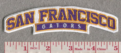 San Francisco Gators Arch Patch 5"W x 1.25"H, full embroidery, Velcro Hook Patch